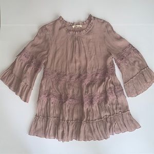 Indigo Soul Dusty Rose Lace and Ruffle Top Size S